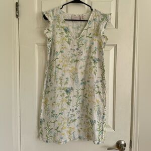 Laura Ashley Linen Dress with Green and Yellow Floral Pattern